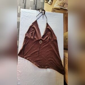 Elegant Brown Halter Camisole with Pendant Sizw Small
